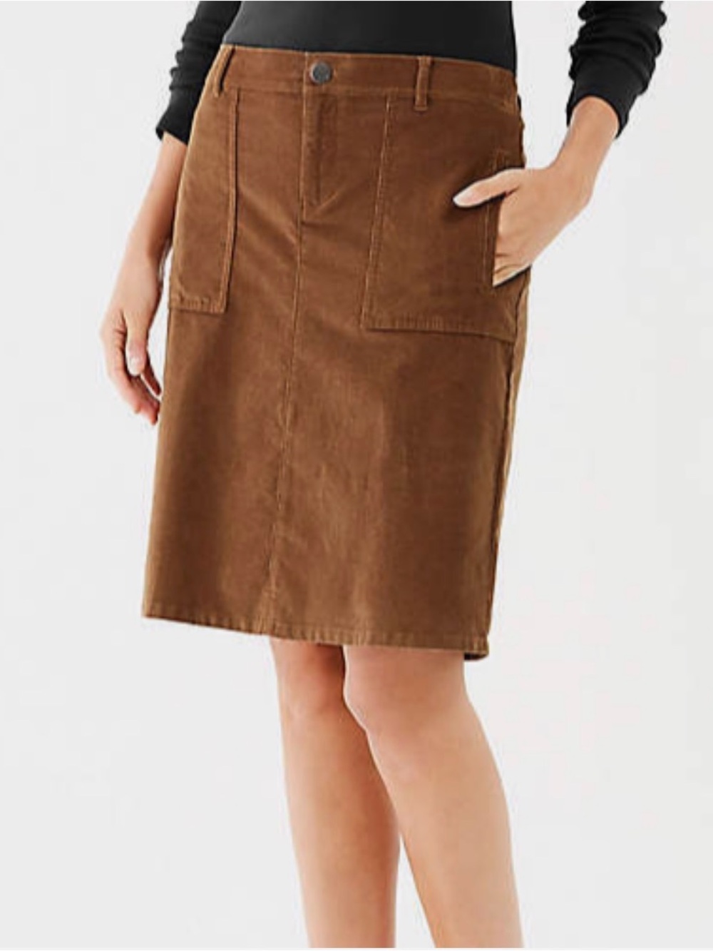 J. Jill Camel Brown Fall Winter Cotton Natural Fiber Corduroy Skirt with Pockets